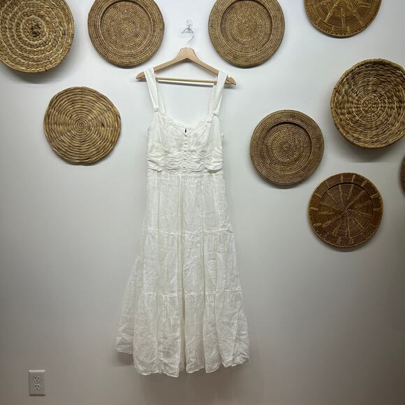 $191 Ever New Milkmaid Midi Dress 10 White Button Sleeveless Smocked Feminine - Picture 3 of 10